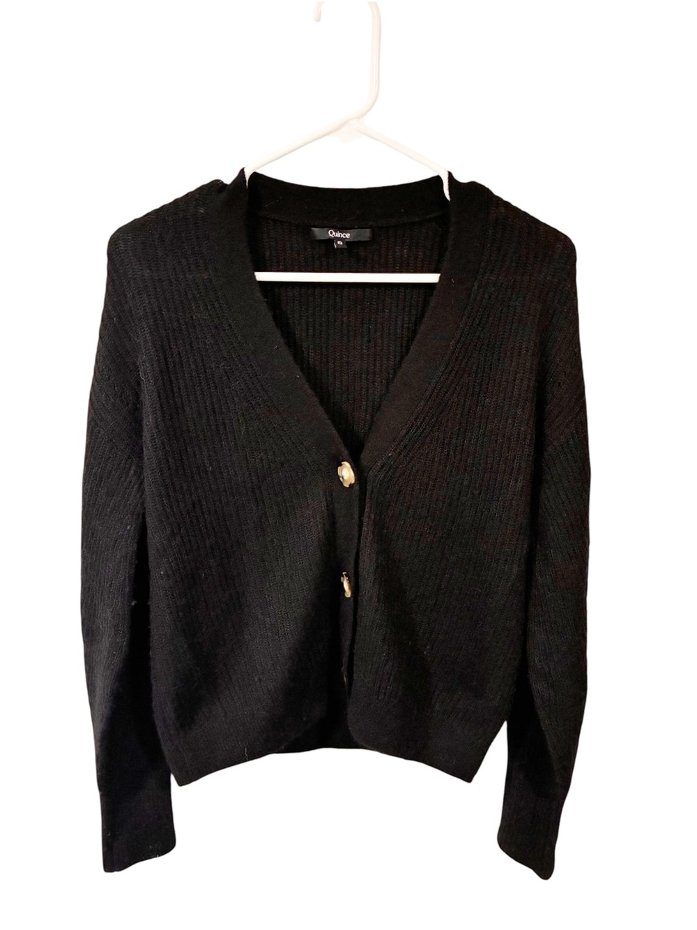 Quince Women's Lightweight Baby Alpaca Cropped Cardigan Black Size Small